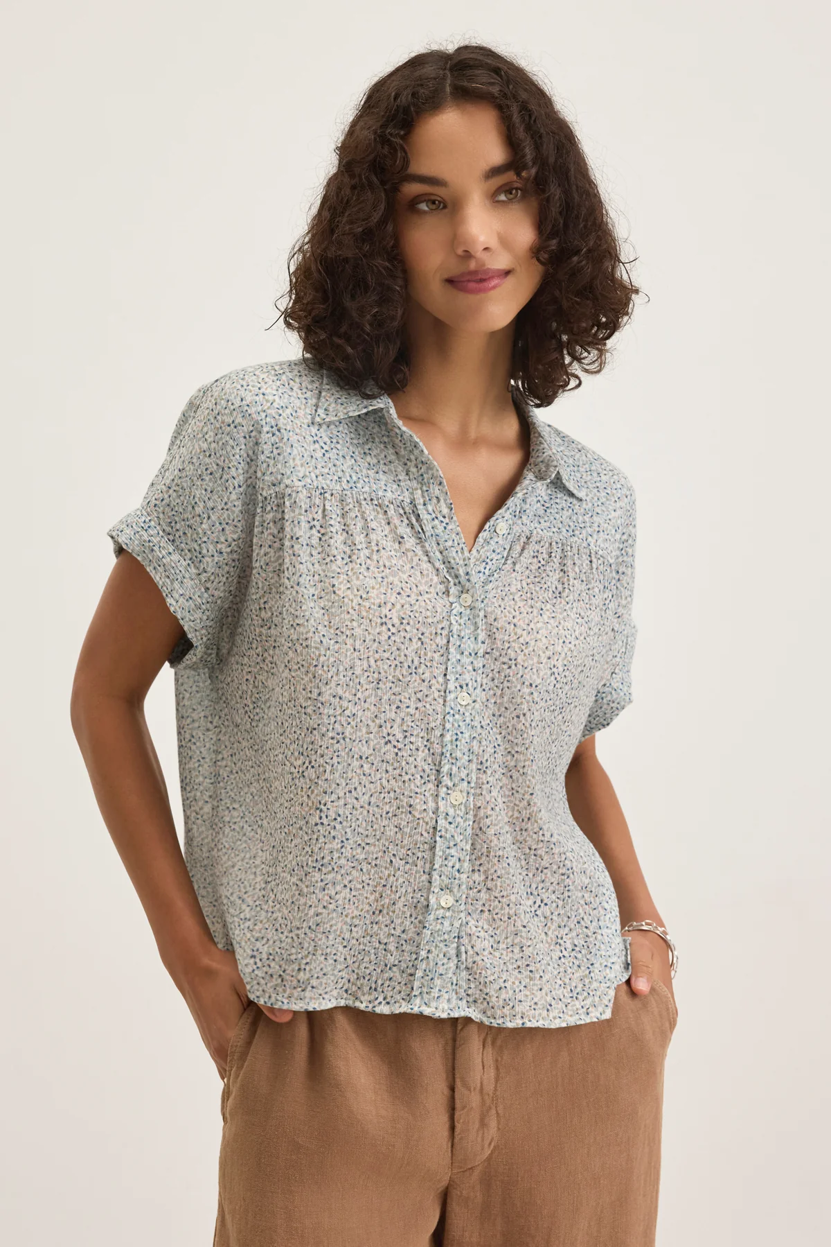 TIGE PRINTED CRINKLE COTTON GAUZE TOP